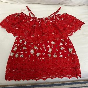Red off the shoulder top. Medium. No Boundaries. Worn once.